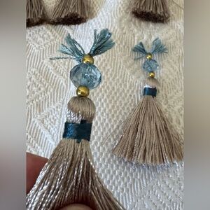 23 Gold Tassels w/teal blue accents for Arts Crafts Upholstery Jewelry Bedding B